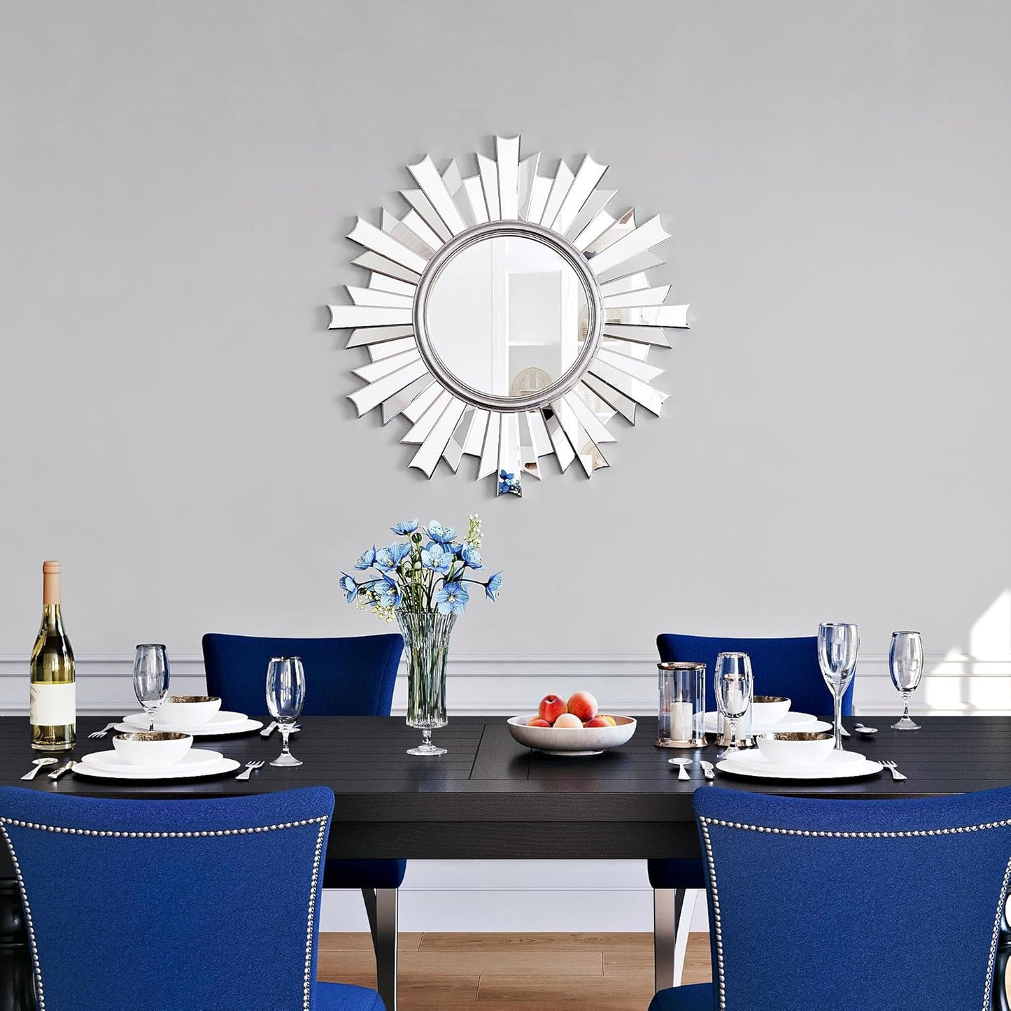 Gold Sunburst Mirror, 26" Sun Mirror Wall Decor with Beveled Glass Frame, Starburst Mirrors for Entryway, Dining Room, Living Room