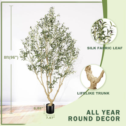 LYERSE Olive Trees Artificial Indoor - Faux Olive Tree 7ft with Olive Branches and Lifelike Fruits - Fake Olive Tree 7 Feet for Modern Home Office House Living Room Decor Indoor