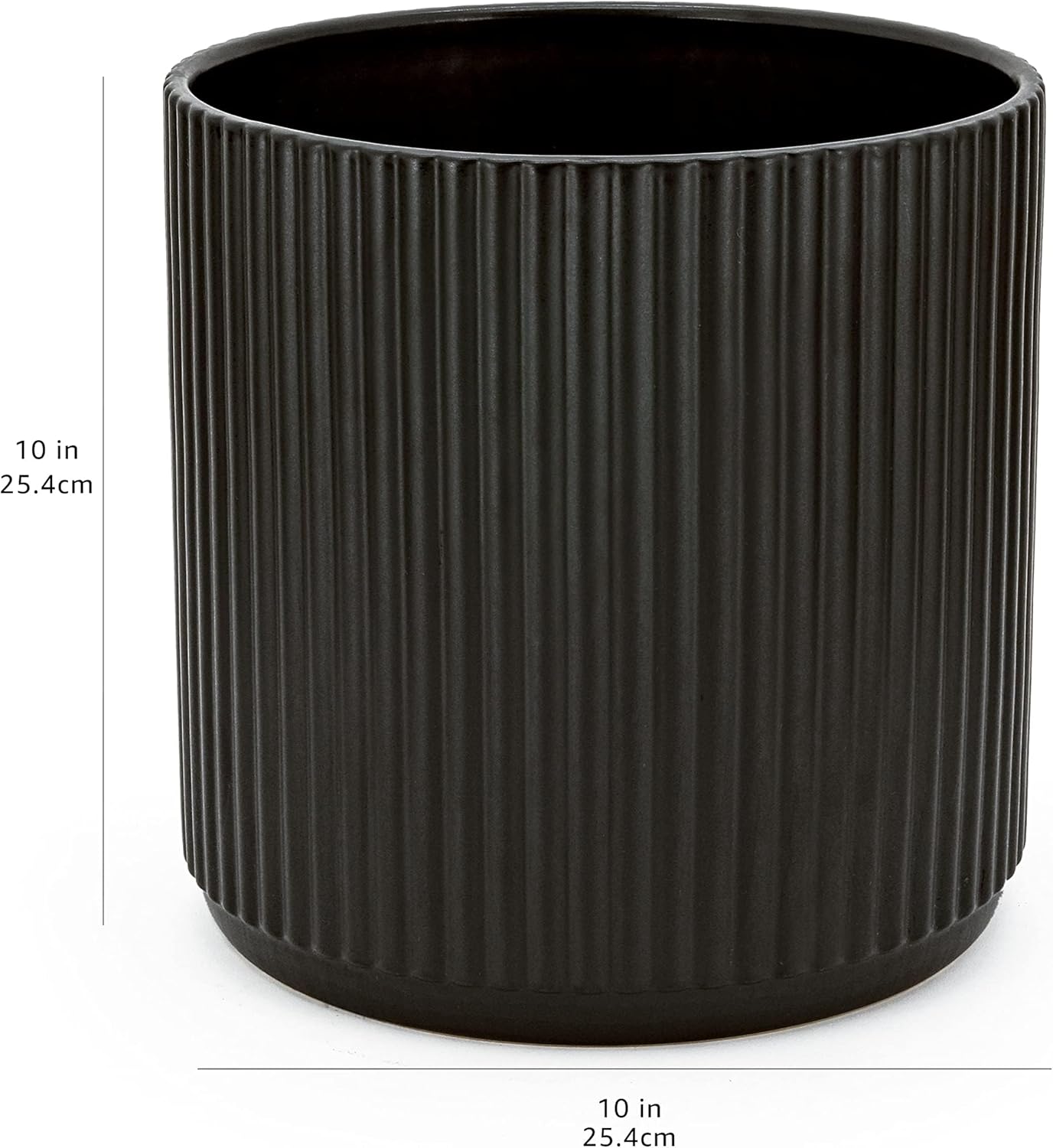 Amazon Basics Fluted Ceramic Round Planter with Drainage Hole, Indoor Outdoor Flower Pot, 10-inch, White