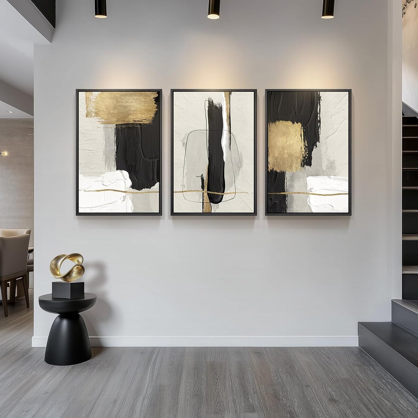Large Framed Black and White Abstract Wall Art for Living Room, 3 Piece Big Modern Canvas Prints Paintings Artwork for Walls, Minimalist Abstract Art Pictures for Hallway, Office Wall Decor 24x36 In