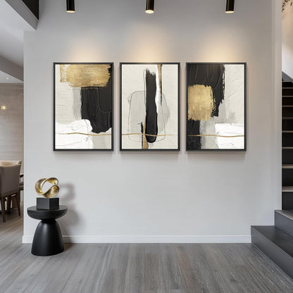 Large Framed Black and White Abstract Wall Art for Living Room, 3 Piece Big Modern Canvas Prints Paintings Artwork for Walls, Minimalist Abstract Art Pictures for Hallway, Office Wall Decor 24x36 In