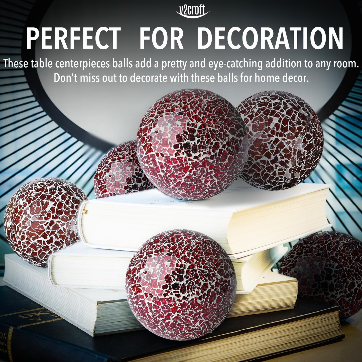 4in Decorative Mosaic Sphere Orbs Set of 3, Glass Balls for Whole Housewares,Wedding/Birthday,Bowls,Vases Dining Table Centerpieces(Silver,Black,Blue)