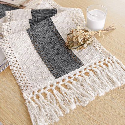 FEXIA Boho Table Runner for Thanksgiving Fall Christmas Home Decor with Tassels 72 Inches Long Pottery barn Furniture Farmhouse Rustic Macrame Burlap Table Decoration for Living Room (12x72 Inches)