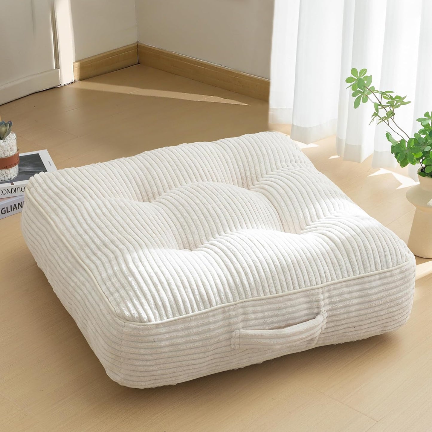 HIGOGOGO 6" Extra Thick Floor Pillow Cushion for Adults, Meditation Cushion Pillow, Large Square Floor Sitting, Tufted Corduroy Cover, for Tatami Living Room or Yoga, 22x22 Inch, 2Pack, Dark Grey