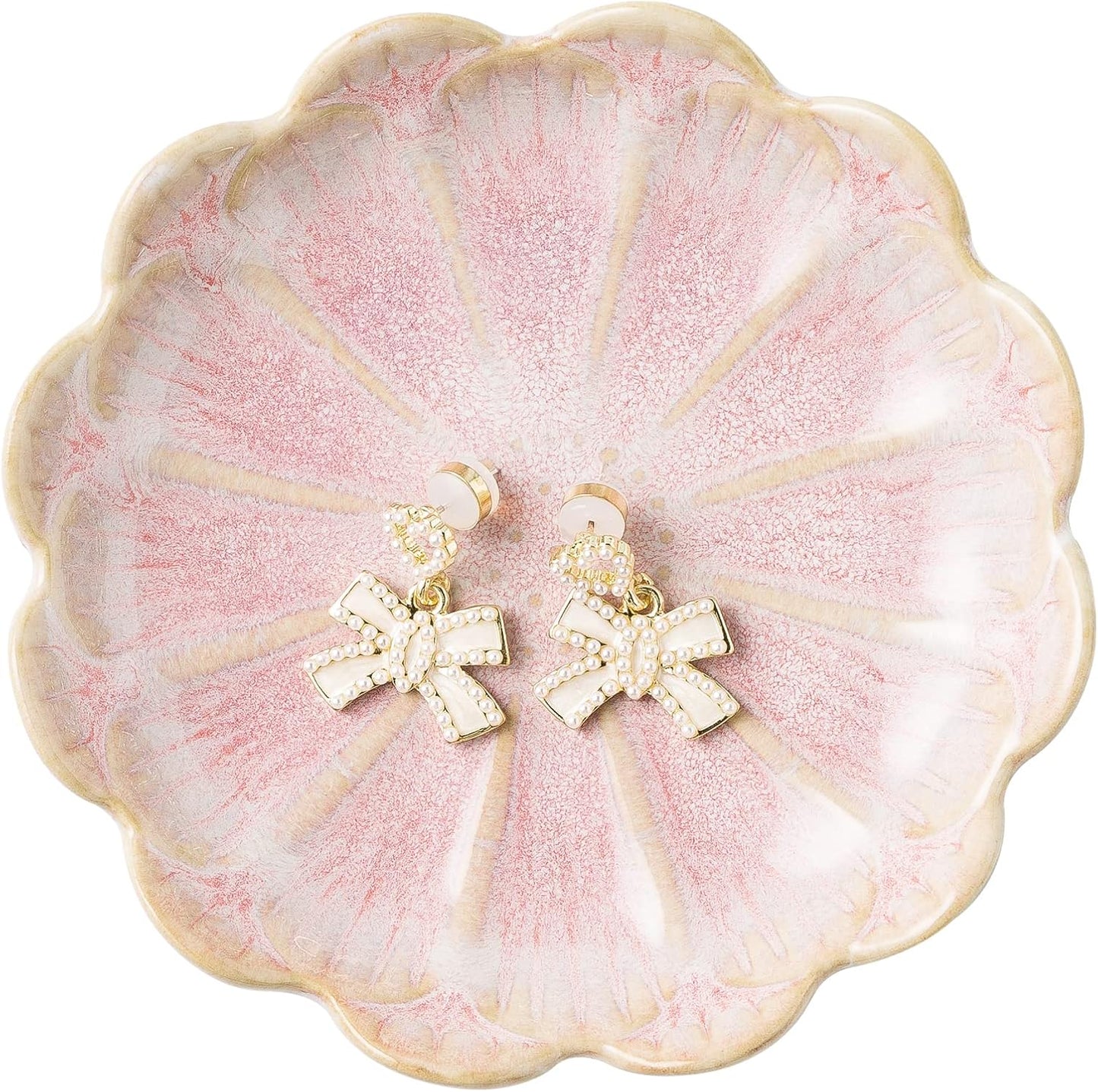 Jewelry Dish Tray, Ring Dish, Ceramic Trinket Tray, Key Bowl, Decorative Plate, for Friends Sisters Daughter Mother (Milky White)