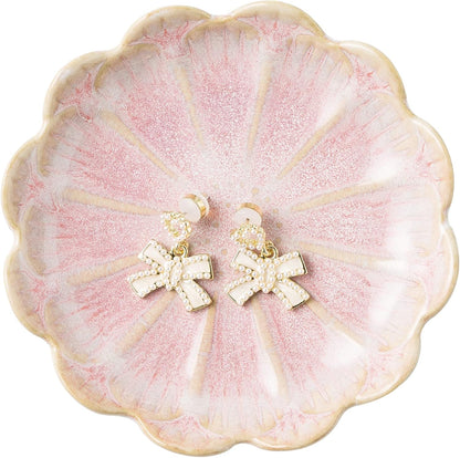 Jewelry Dish Tray, Ring Dish, Ceramic Trinket Tray, Key Bowl, Decorative Plate, for Friends Sisters Daughter Mother (Milky White)