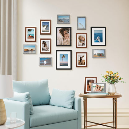 Vittanly 15 Pack Picture Frames Collage Wall Decor for Mounting or Tabletop Display, Gallery Frame Set for Family, Multi Sizes Including 3pcs 8x10, 6pcs 5x7, 6pcs 4x6, Black