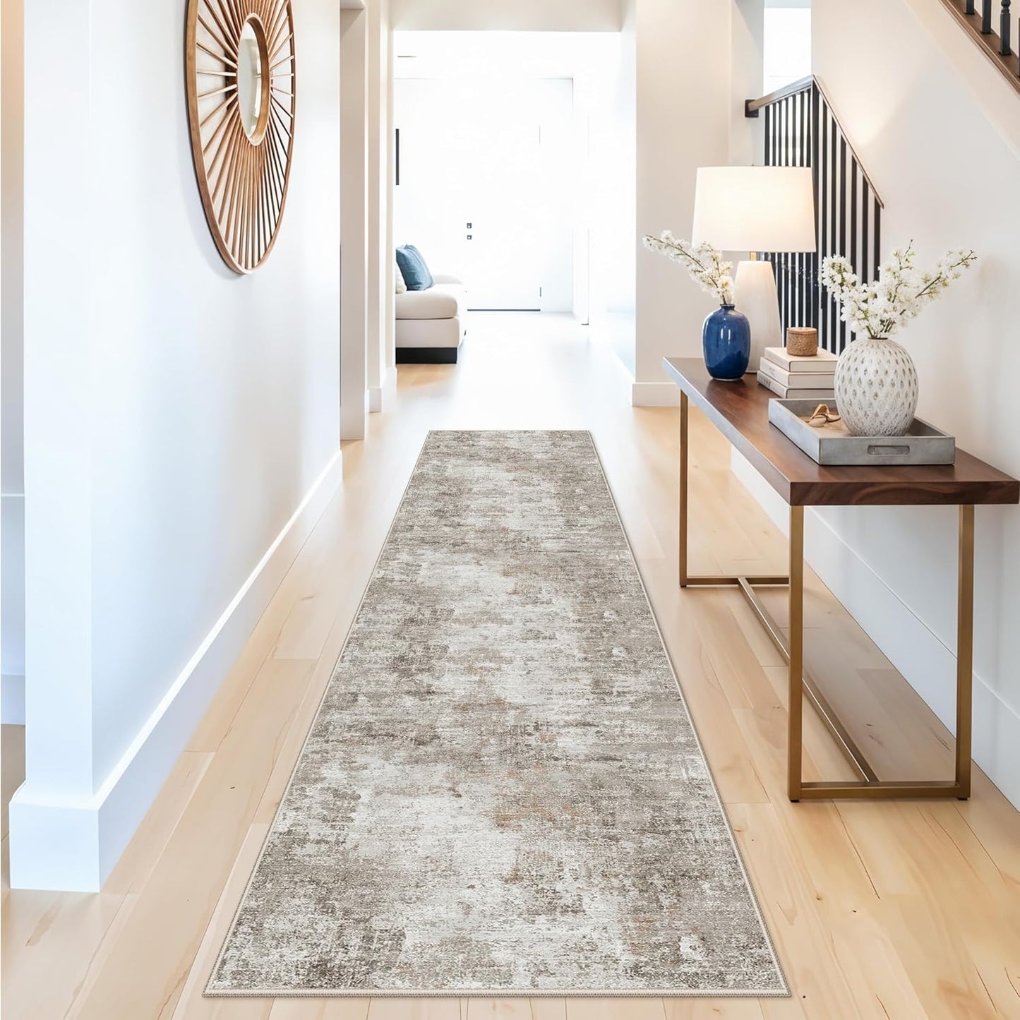 2x3 Washable Non-Slip Area Rug - Soft Low Pile Throw Rug for Kitchen Entryway Bedroom - Modern Indoor Door Mat with Rubber Backing (Beige Grey) - Colors B