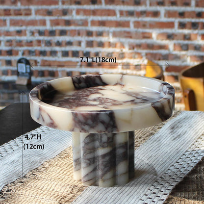Natural Travertine Tray with Leg, Round 7.1" Vanity Decorative Tray for Countertop Organizer, Catchall Tray for Perfume, Candles, Jewelry Dish