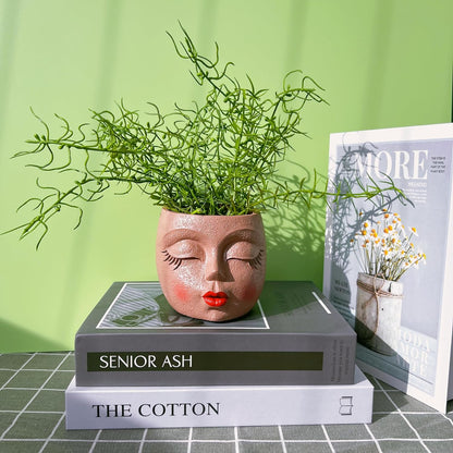 Handmade Face Flower Pots Standing Air Kiss Head Planter Pot for Trailing Plants Cute Succulent Planter Resin Planters Funny Face Planters with Anti-Friction Pads White 1Pack
