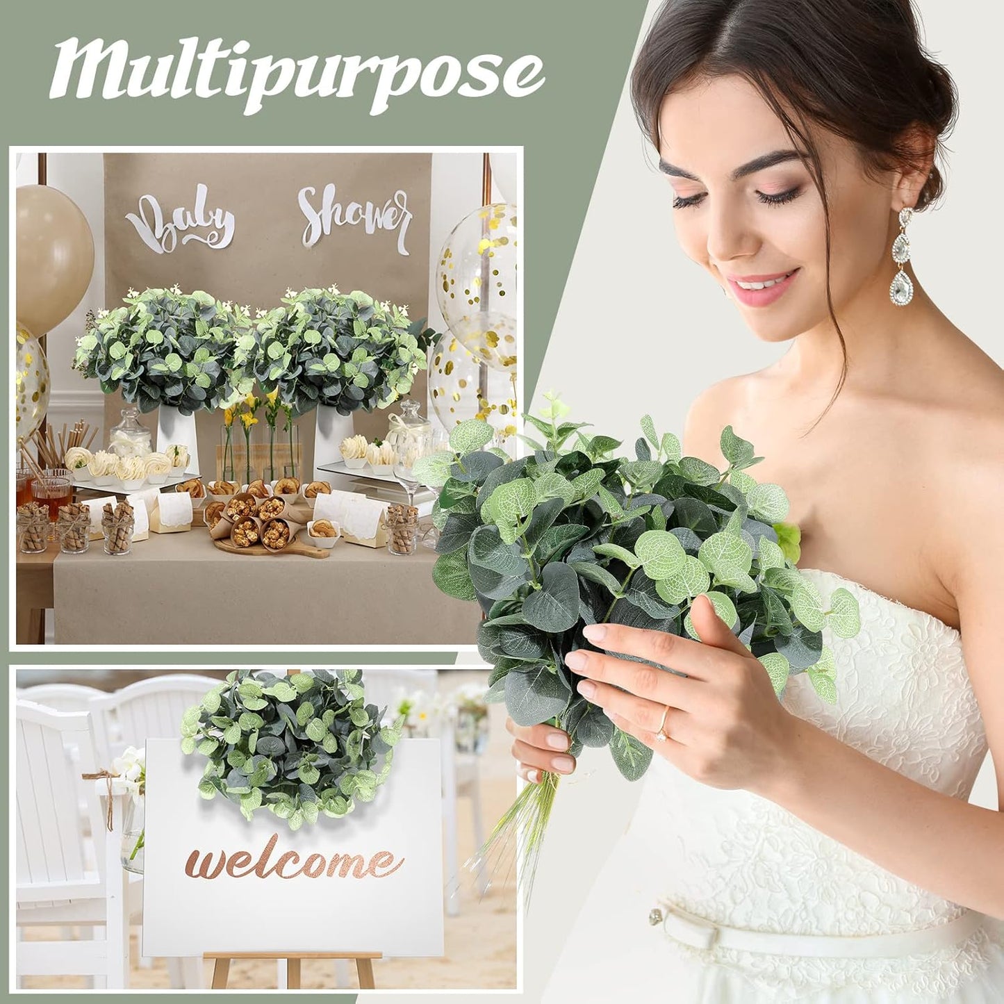 Tigeen 200 Pcs Artificial Eucalyptus Stems Tall 11.8 Inch Tall Faux Eucalyptus Branches Fake Greenery Plants Stems for Vase Home Party Wedding Decorations