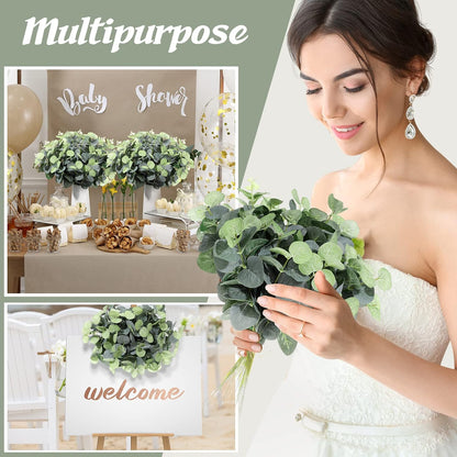 Tigeen 200 Pcs Artificial Eucalyptus Stems Tall 11.8 Inch Tall Faux Eucalyptus Branches Fake Greenery Plants Stems for Vase Home Party Wedding Decorations