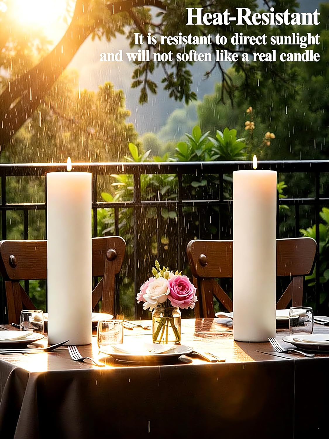 Gmnee 3"x4" Outdoor Waterproof Flameless Candles with Remote and Timers, LED Candles, Battery Operated Candles, Electric Fake Pillar Candles for Patio, Porch, and Lanterns Decor (Ivory, Plastic)