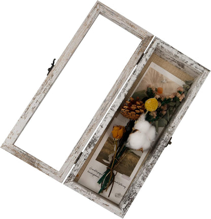GraduatePro Shadow Box Frame 11x14 Display Case with Linen Back, Real Glass Window Door with Hinge, Picture Frame Wedding Bouquet Memorabilia Medals Photos Memory Box for Keepsakes, Carbonized Black
