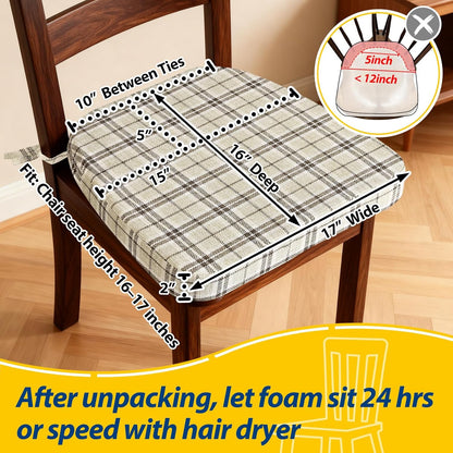 AAAAAcessories D-Shaped Chair Cushions, 2" Thick Dining Chair Pads with Ties and Removable, Machine-Washable Cover, 17" x 16", Set of 4, Oatmeal Beige - Colors A