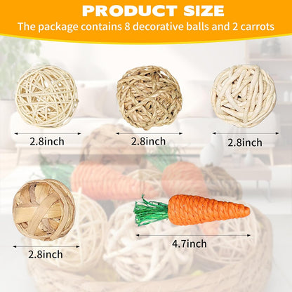 Rattan Balls for Bowl Filler Decor, 10 PCS Natural Handmade Wicker Decorative Orbs (2.8”–4.7”) for Vase, Centerpiece, Home Table & Wedding Party
