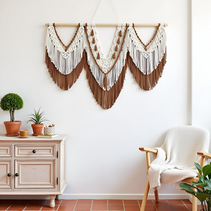 guzhiou large macrame wall hanging - Boho Tapestry Macrame Wall Decor Art- Chic Bohemian Handmade Woven Tapestry Home Decoration for Bedroom Living Room Apartment Wedding Party - 43"x32" (Wood bead)