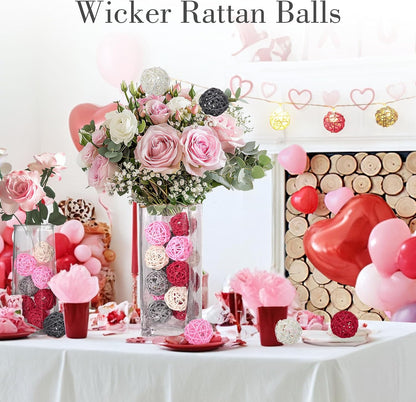 DomeStar 24PCS Brown Decorative Balls for Bowl Centerpiece, 2 Inch Rattan Balls Bowl Fillers Decor - Wicker Twig Orbs Spheres, Wedding Home Vase Table Decor