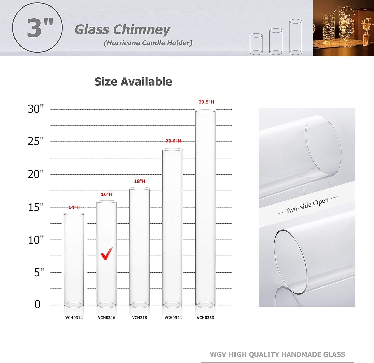 WGVI Hurricane Candle Holder Sleeve, Wide 4", Height 8", Clear Glass Cylinder Candleholder, Chimney Tube, Open Ended Candle Shade, 1 Piece - Colors B