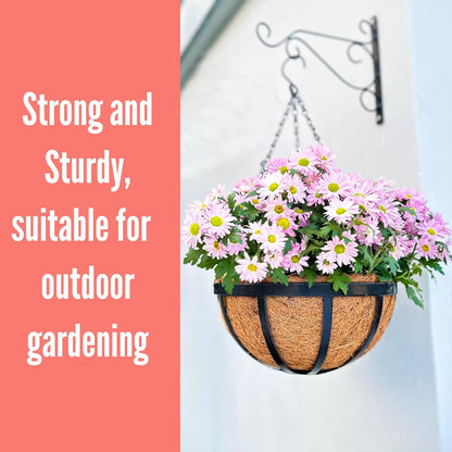 LaLaGreen Outdoor Hanging Baskets for Plants (12 Inch, 6 Pack) Medium Hanging Planter with Coco Liner, Flat Iron Metal Round Plant Flower Pots for Deck Patio Porch Garden Balcony Outside Decoration
