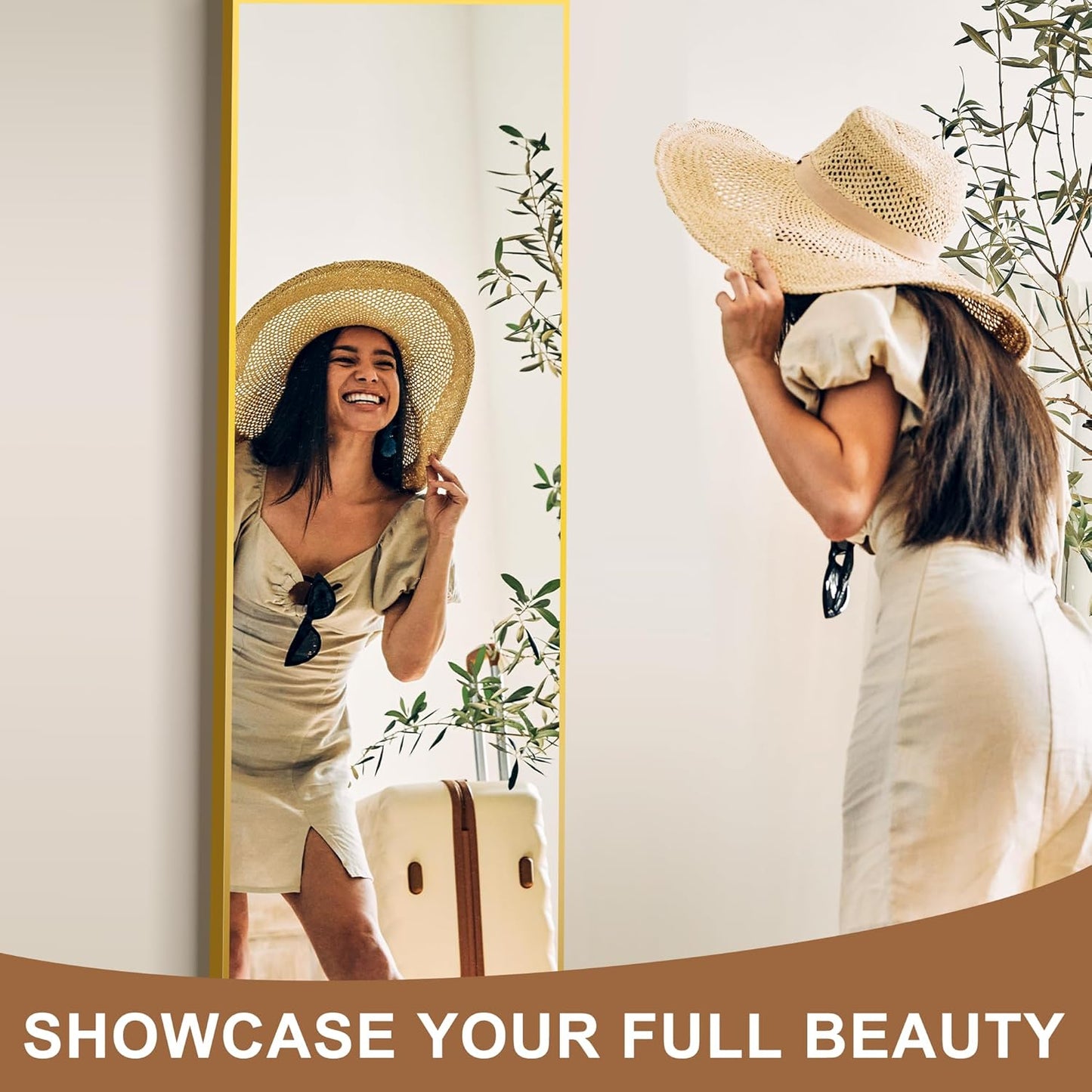 Delma Wall Full Length Mirror,Standing Mirror Full Body,Large Floor for Wall Door Bedroom Bathroom Living Room with Aluminium Frame(with Stand,56x15-Black)