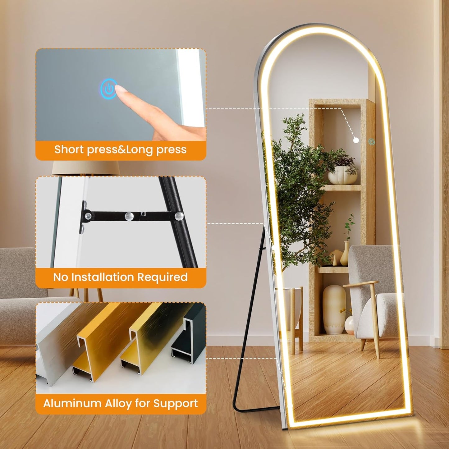 Mirror Full Length, Upgraded 16"x59" Body Wall Mirrors with Shatter-Proof Glass, Floor Standing, Hanging or Leaning, Tall Mirror with Stand Aluminum Alloy Frame for Bedroom Cloakroom