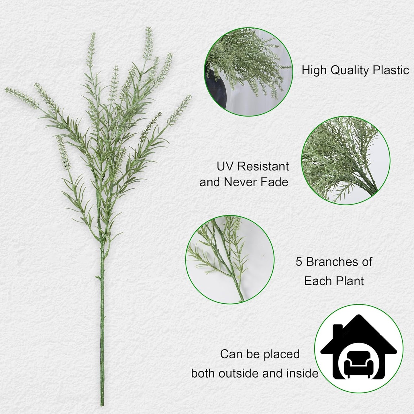 HyeFlora 5PCS Artificial Eucalyptus Leaves Stem Plants for Spring Decor, 32.7 inch Fake Leaves Greenery Branches Green Shrubs Silk Faux Foliage DIY Stems for Festival Home Kitchen Farmhouse(Green)