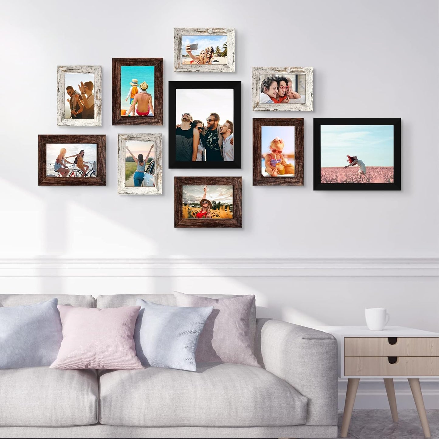 LUCKYLIFE Picture Frames Collage Wall Decor 10-Pack, Gallery Wall Frame Set with 8x10 5x7 4x6 Frames in 3 Different Finishes