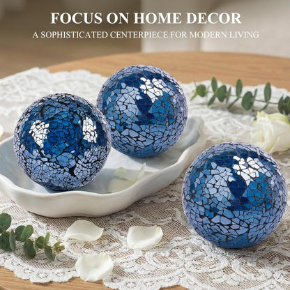 DomeStar 3PCS Decorative Balls for Bowls, 3 Inch Dark Red Orbs Glass Balls for Centerpiece Bowls Mosaic Sphere for Home Decoration Dining Table
