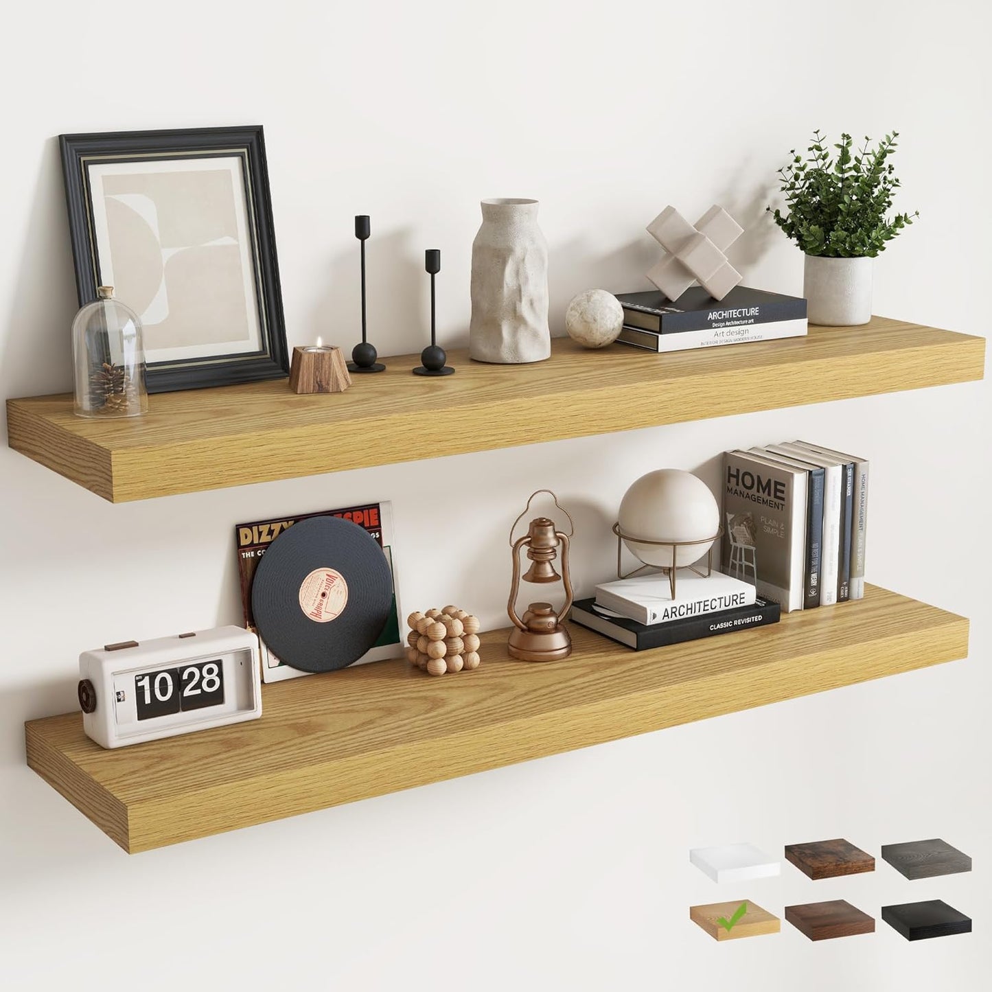 72 Inch Long Floating Shelves for Wall Set of 2, 12"D Wood Grain Bathroom Shelves with Invisible Brackets, Easy Install Engineered Wood Storage Shelves for Kitchen, Living Room, Bedroom, Black Finish