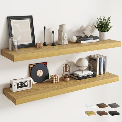 72 Inch Long Floating Shelves for Wall Set of 2, 12"D Wood Grain Bathroom Shelves with Invisible Brackets, Easy Install Engineered Wood Storage Shelves for Kitchen, Living Room, Bedroom, Black Finish