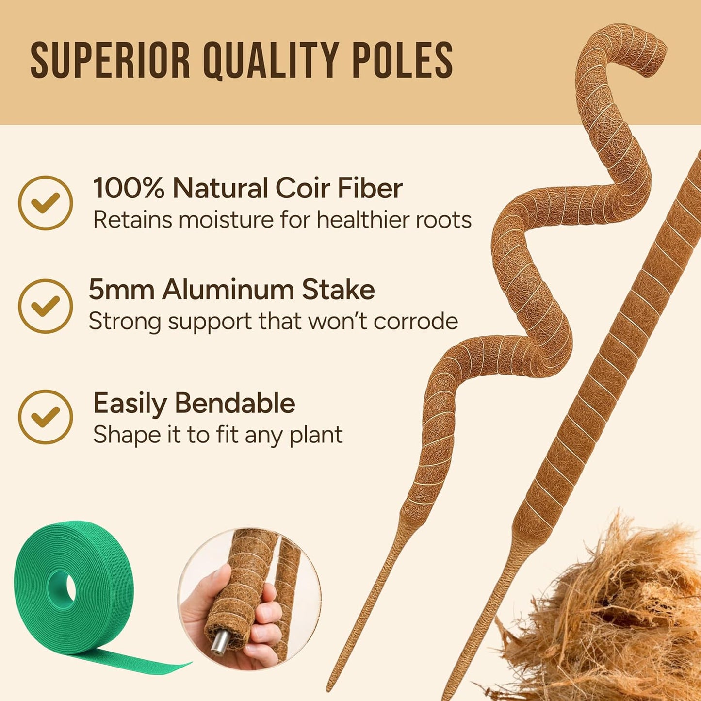 Craft911 Moss Pole Monstera Plant Support – 2 Pack 28” Bendable Moss Pole Monstera Plant Support, Plant Stakes for Indoor Plants, Tall Plant Sticks Support for Climbing Plants