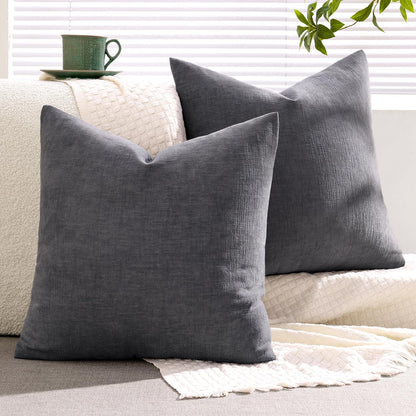 MIULEE Olive Green Couch Pillow Covers 18x18 Inch, Set of 2 Soft Chenille Decorative Square Throw Pillow Covers Farmhouse for Sofa Living Room Bed