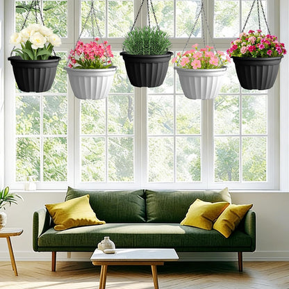 FGstyle Hanging Planters 10 Inch, 4 Pcs Self Watering Pots for Indoor Plants,Plastic Hanging Basket with Soil Elevator and 20" Chain for Home Garden Porch Balcony Patio Decor(Black)