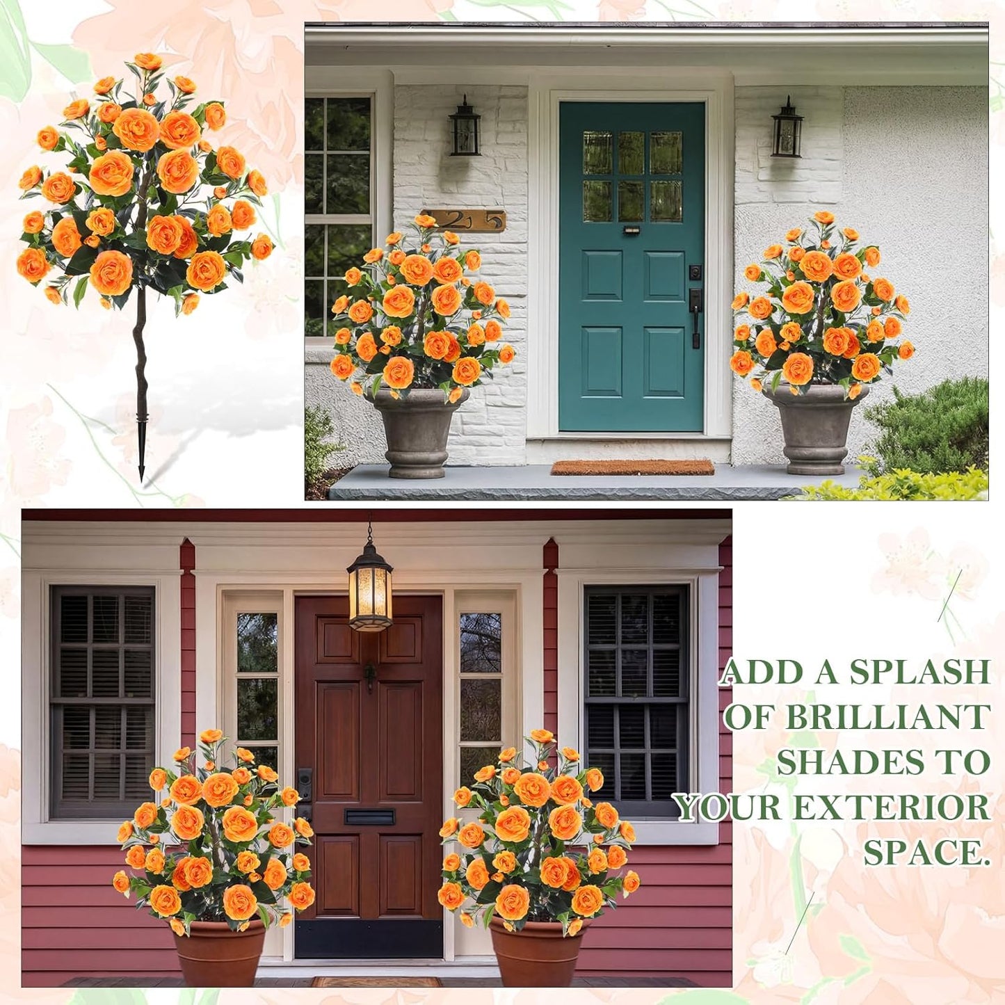 Lunmon 2 Pack 3ft Artificial Camellia Plants Tree 36" Faux Camellia Flower with Spike UV Resistant Realistic Fake Floral Blooming Bush for Indoor Outdoor Front Door Porch Backyard Garden, Purple