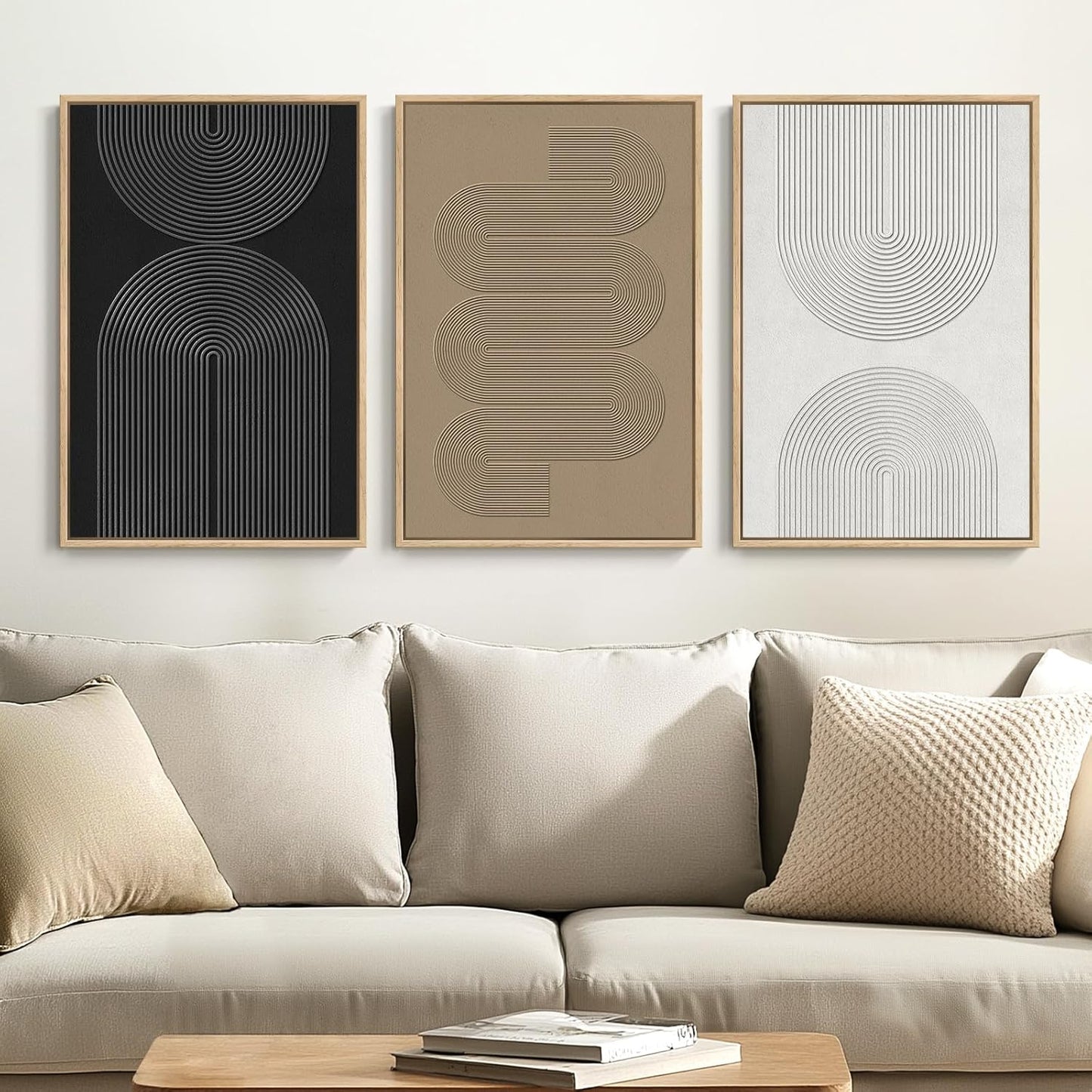 Large Framed Black and White Abstract Wall Art for Living Room, 3 Piece Big Modern Canvas Prints Paintings Artwork for Walls, Minimalist Abstract Art Pictures for Hallway, Office Wall Decor 24x36 In