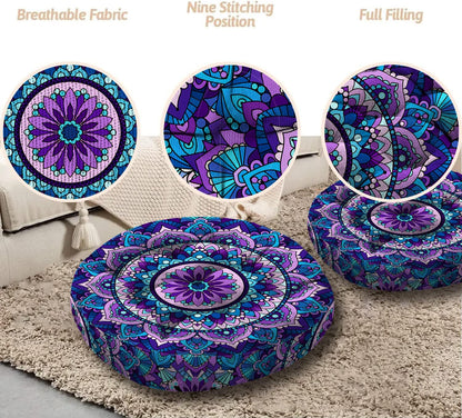 Mandala Meditation Cushion, Boho Meditation Mat, Meditation Pillows for Sitting on Floor, Cushions for Sitting in Home and Outdoor, Square Floor Pillow Cushion Seating for Yoga Accessories 22'' X 22''