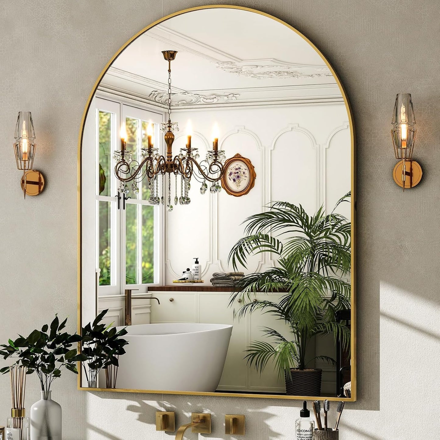 HARRITPURE Arched Wall Mirror 24"x36" – Black Metal Frame Vanity Mirrors for Bedroom, Entryway, Living Room Decor