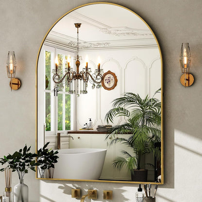 HARRITPURE Arched Wall Mirror 24"x36" – Black Metal Frame Vanity Mirrors for Bedroom, Entryway, Living Room Decor