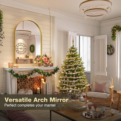 Brightify Arched Mirror, Arched Wall Mirror, 24 x 32 Inch Silver Arch Mirror, Metal Frame Silver Bathroom Mirror, Arched Top Bathroom Vanity Mirror for Living Room Bedroom Mantel Entryway Hallways