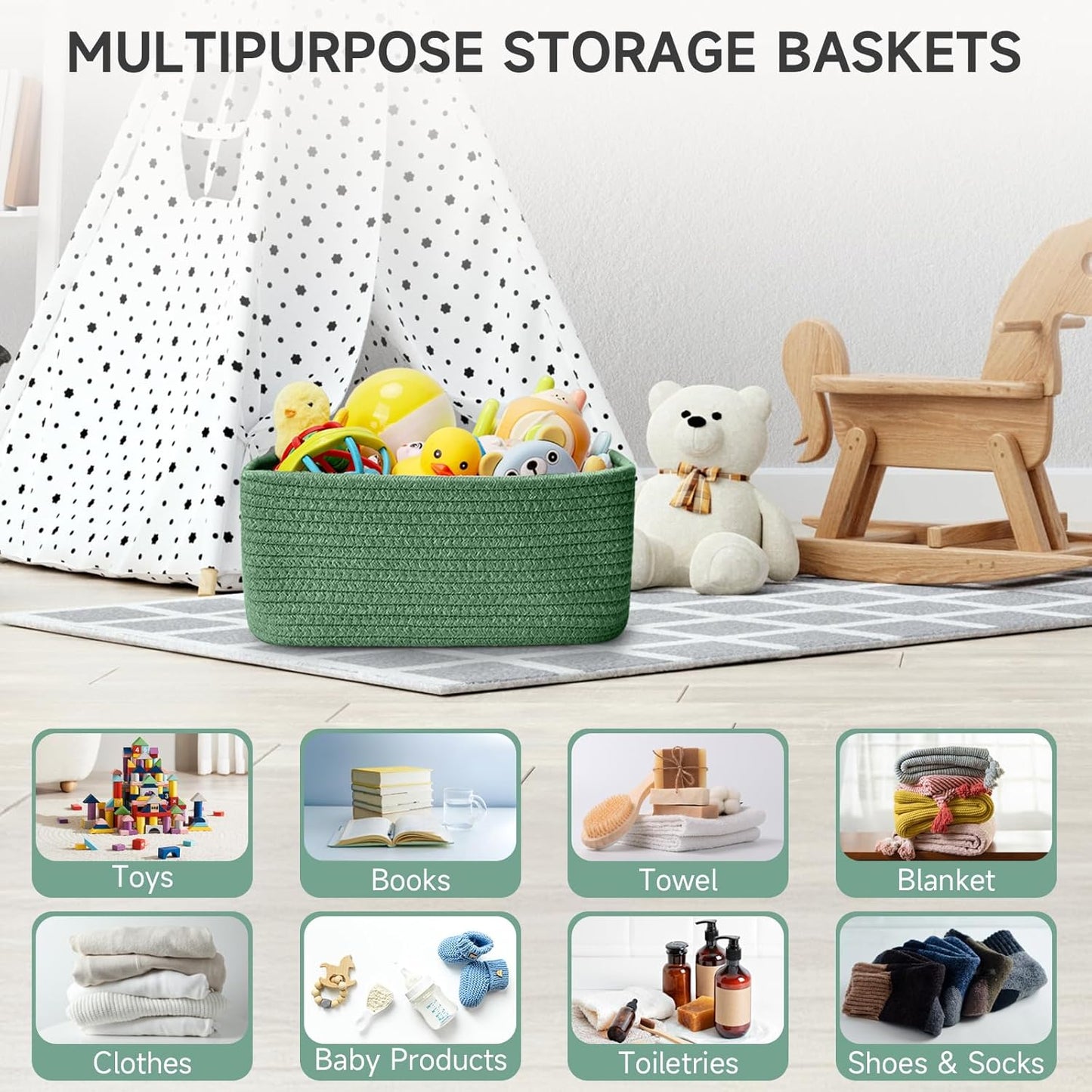 3-Pack Small Storage Baskets for Organizing | Woven Shelf Toy Basket | Rope Baskets for Gifts Empty | Closet Organizer Bins with Handles | Cube Decorative Box | 11.8×7.8×5.1” | Mixed brown