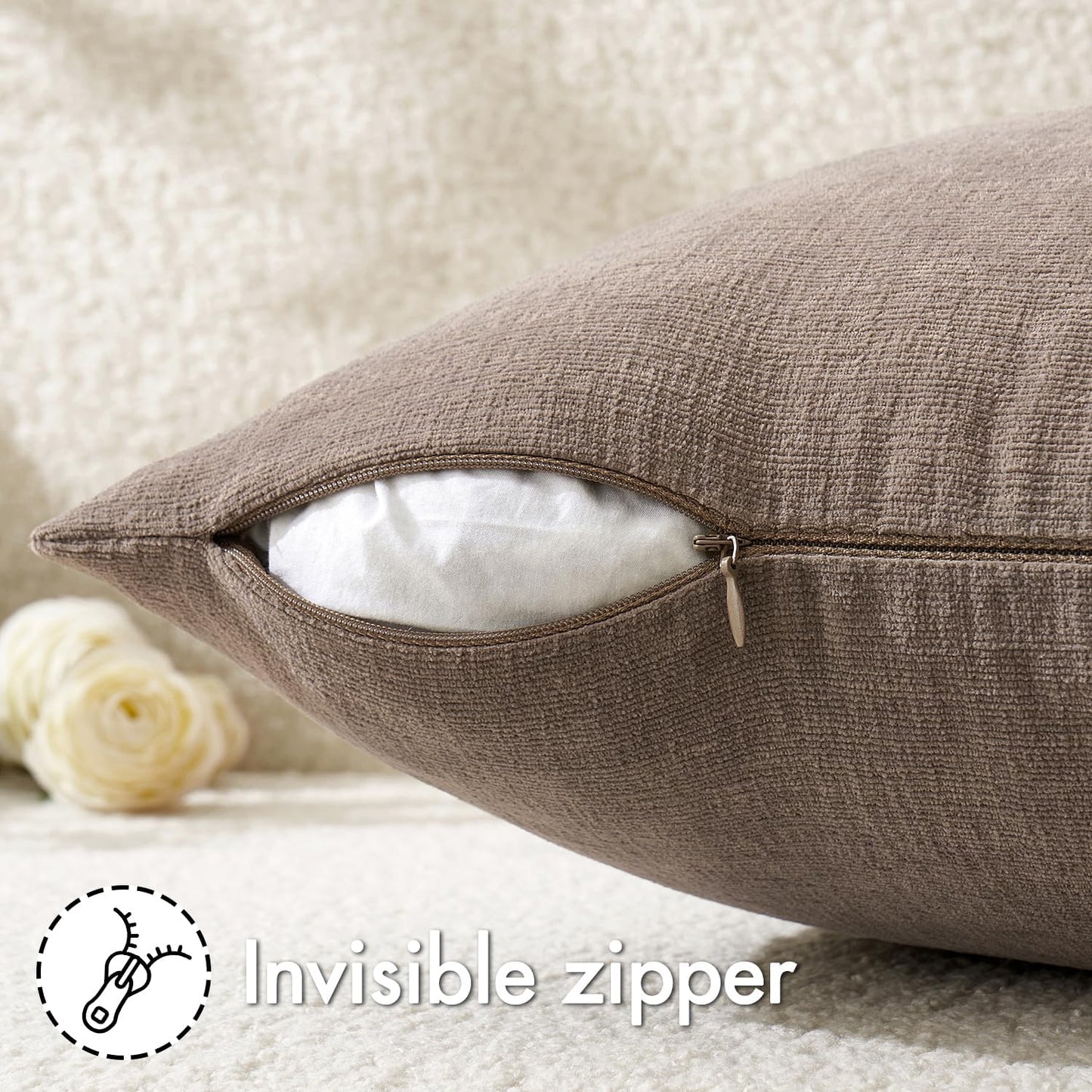 MIULEE Olive Green Couch Pillow Covers 18x18 Inch, Set of 2 Soft Chenille Decorative Square Throw Pillow Covers Farmhouse for Sofa Living Room Bed