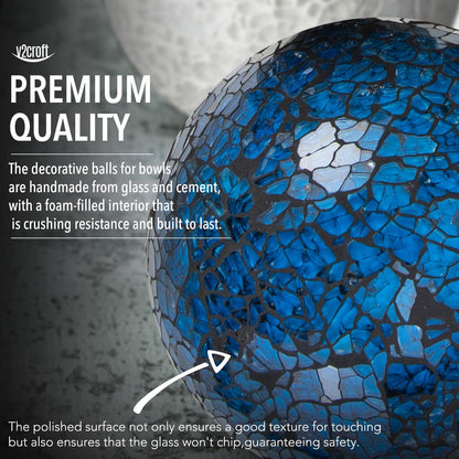 4in Decorative Mosaic Sphere Orbs Set of 3, Glass Balls for Whole Housewares,Wedding/Birthday,Bowls,Vases Dining Table Centerpieces(Silver,Black,Blue)