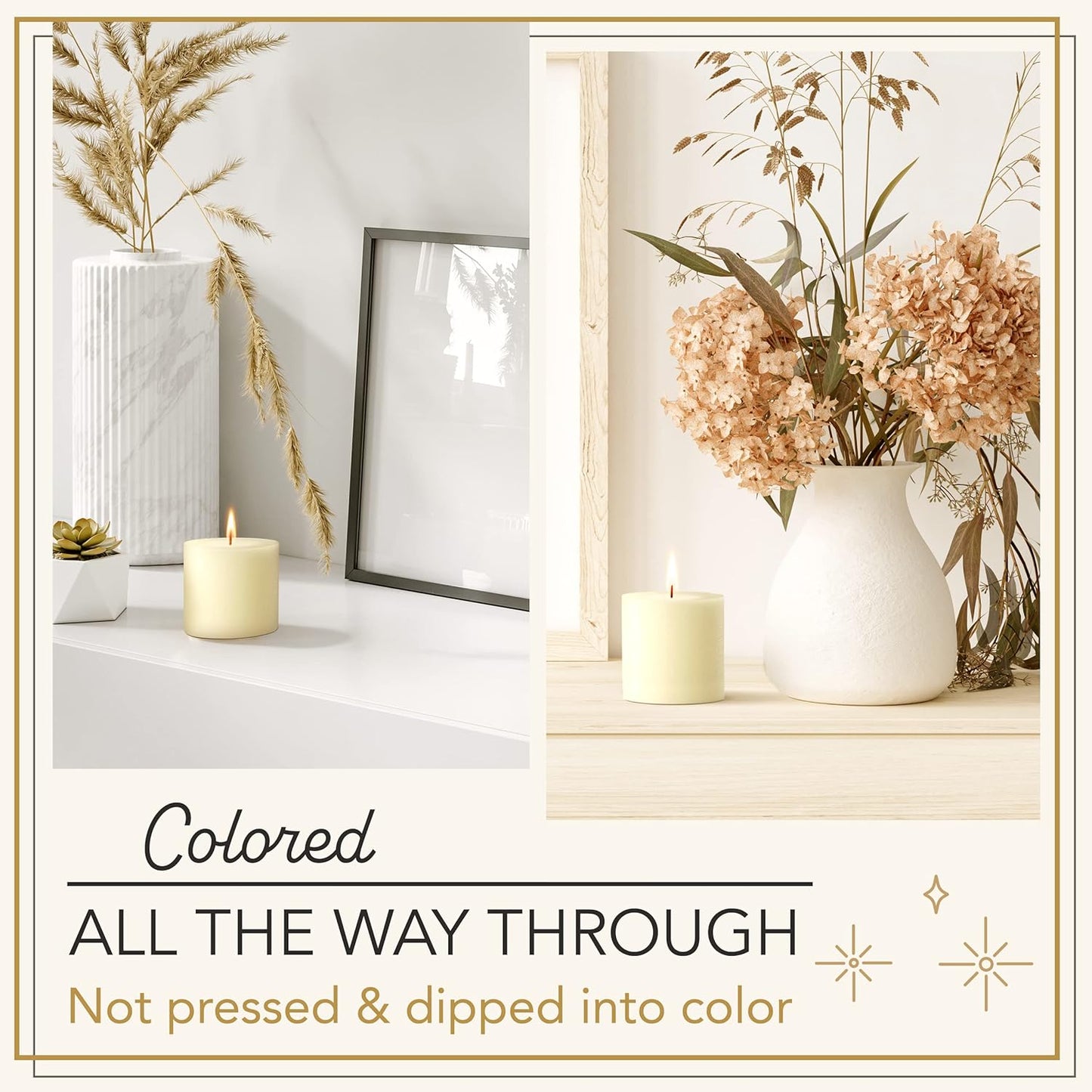 Melt Candle Pillar Candles, 3 Pack - Unscented Candles for Home, Church, Weddings, & More - 3" x 4", Ivory