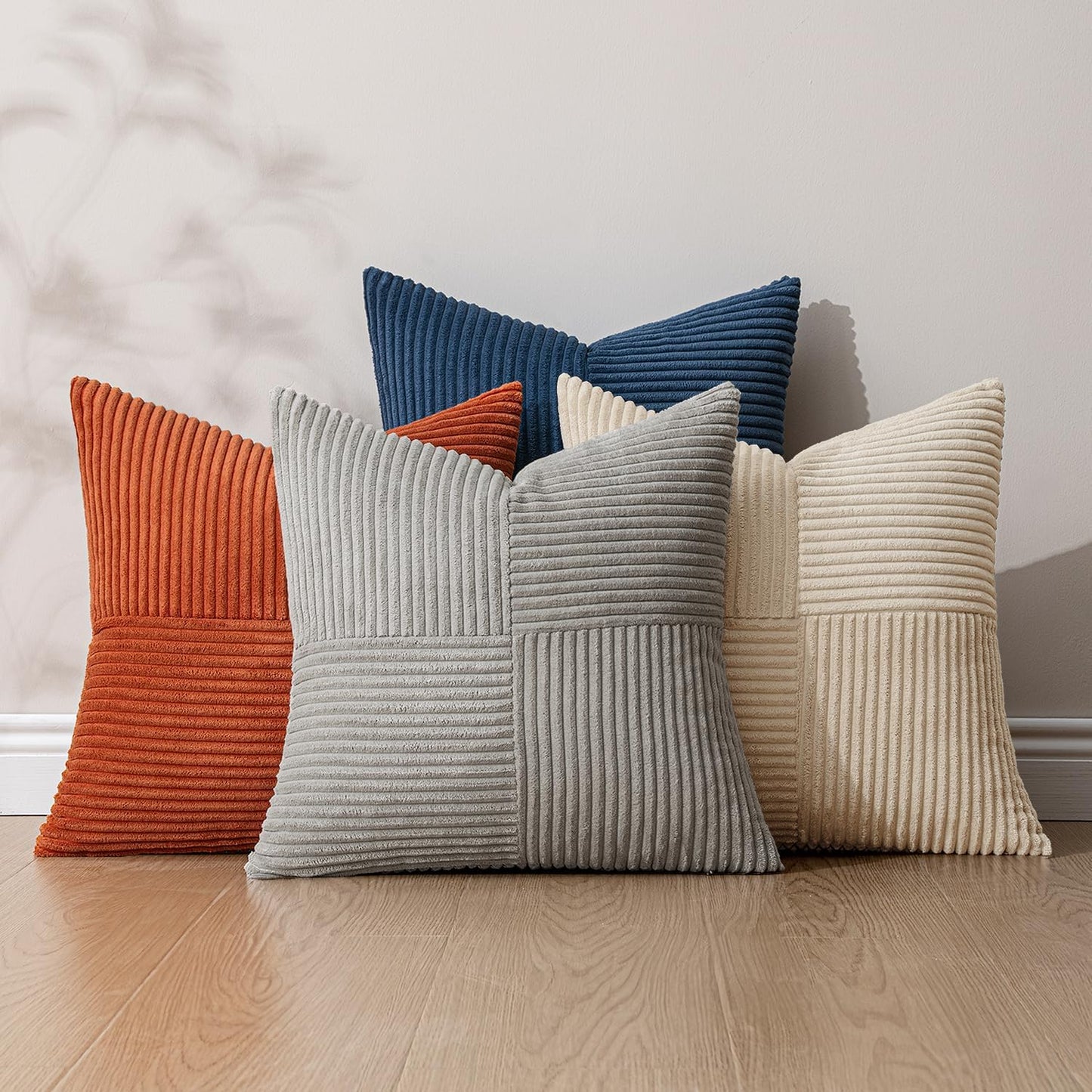 MIULEE Teal Orange Decorative Throw Pillow Covers 18x18 Inch Set of 4 Boho Corduroy Striped Cushion Cases Modern Farmhouse Patchwork Pillow Cases for Couch Sofa Bedroom Home Decor
