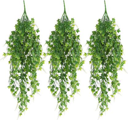 RECUTMS Artificial Hanging Plants Fake Hanging Plant Faux Eucalyptus Leaf Greenery Vine Outdoor UV Resistant Plastic Plants Home Garden Wedding Party Indoor Outdoor Decorations(White)