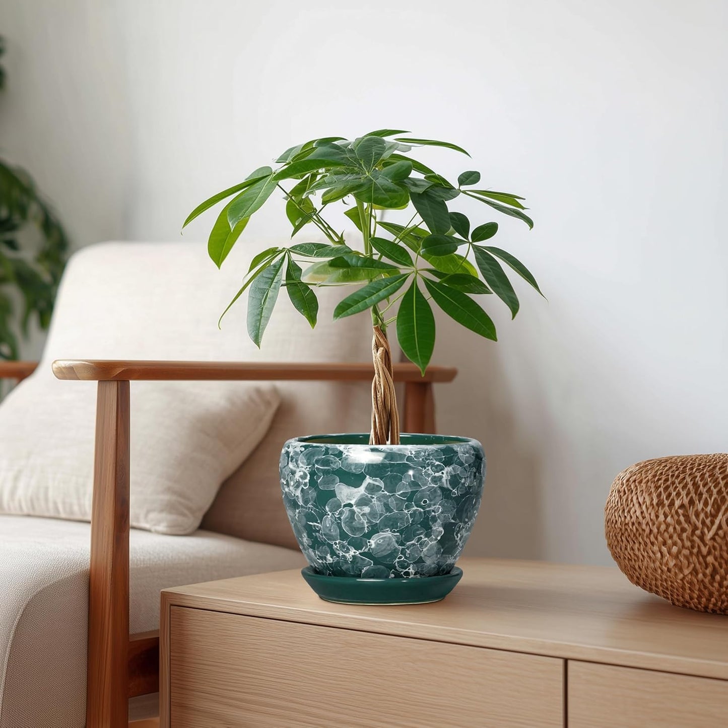 6 Inch Plant Pot - Ceramic Pots for Plants with Drainage Hole and Saucer, Round Succulent Planter Indoor Outdoor, Modern Flower Pot for Snake Plants, Home Decor, Gifts for Plant Lover, Blue