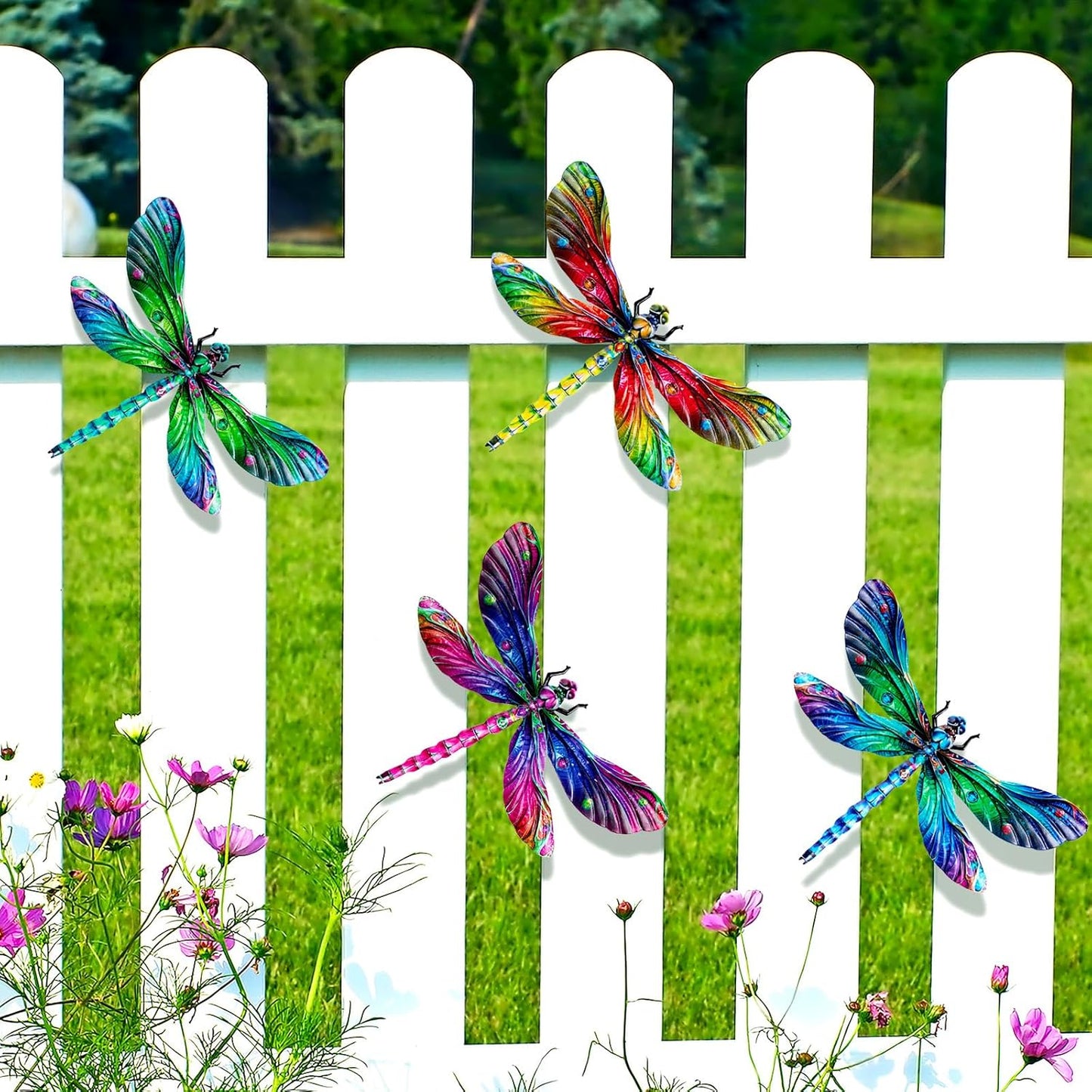 SUNREEK Metal Dragonfly Wall Decor, 9 Inches Dragonfly Outdoor Wall Art for Fence Garden Yard Patio Decorations
