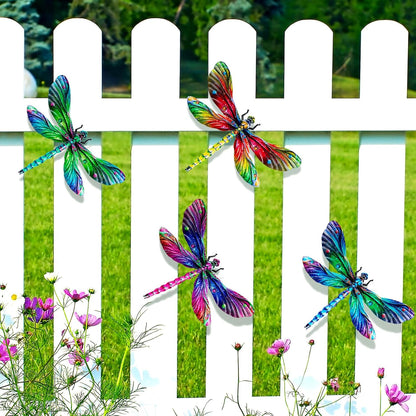 SUNREEK Metal Dragonfly Wall Decor, 9 Inches Dragonfly Outdoor Wall Art for Fence Garden Yard Patio Decorations