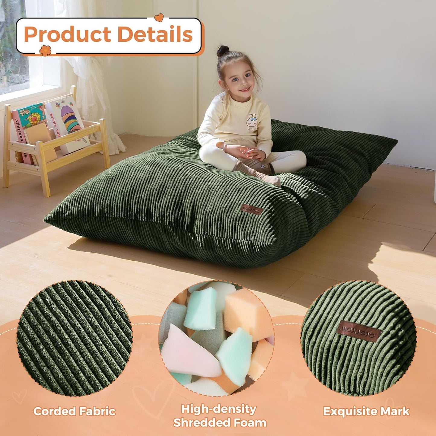 MAXYOYO 3 in 1 Kids Bean Bag Chair Couch, Convertible Chair Folds from Bean Bag to Lounger, Child Floor Sofa for Gaming, Reading, Floor Mattress with High-Density Foam Filling